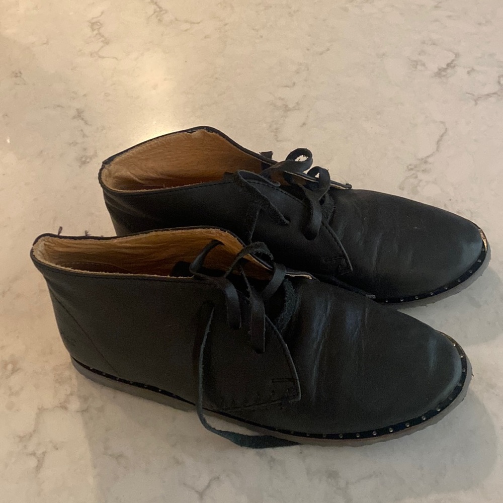 Black leather booties